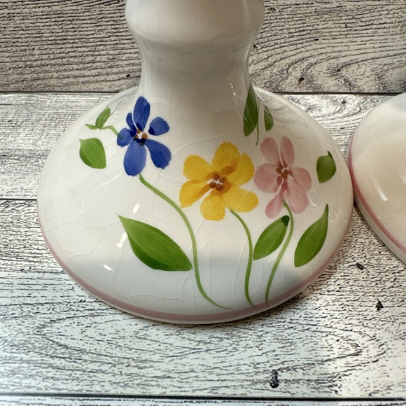 Porcelain Floral Candleholders  4.25x3.75" (Set of 2) Vintage *Glaze is Crackled - Picture 2 of 7